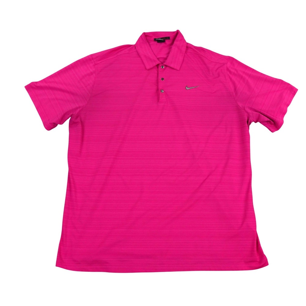 Nike Tiger Woods Collection Polo Shirt‎ Mens XXL Pink Dri-FIT Micro Striped